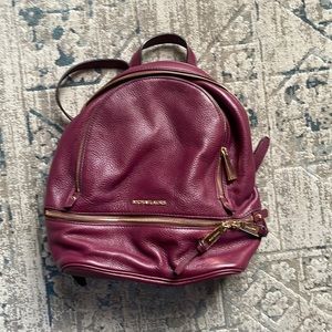 Michael Kors Maroon Leather Backpack with Gold Finishings